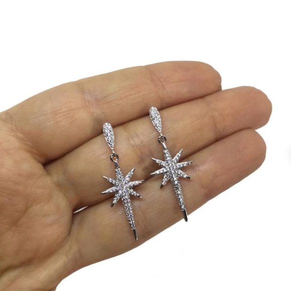 S925 Silver Dangles Star White Sapphire Earrings - Picture 5 of 5